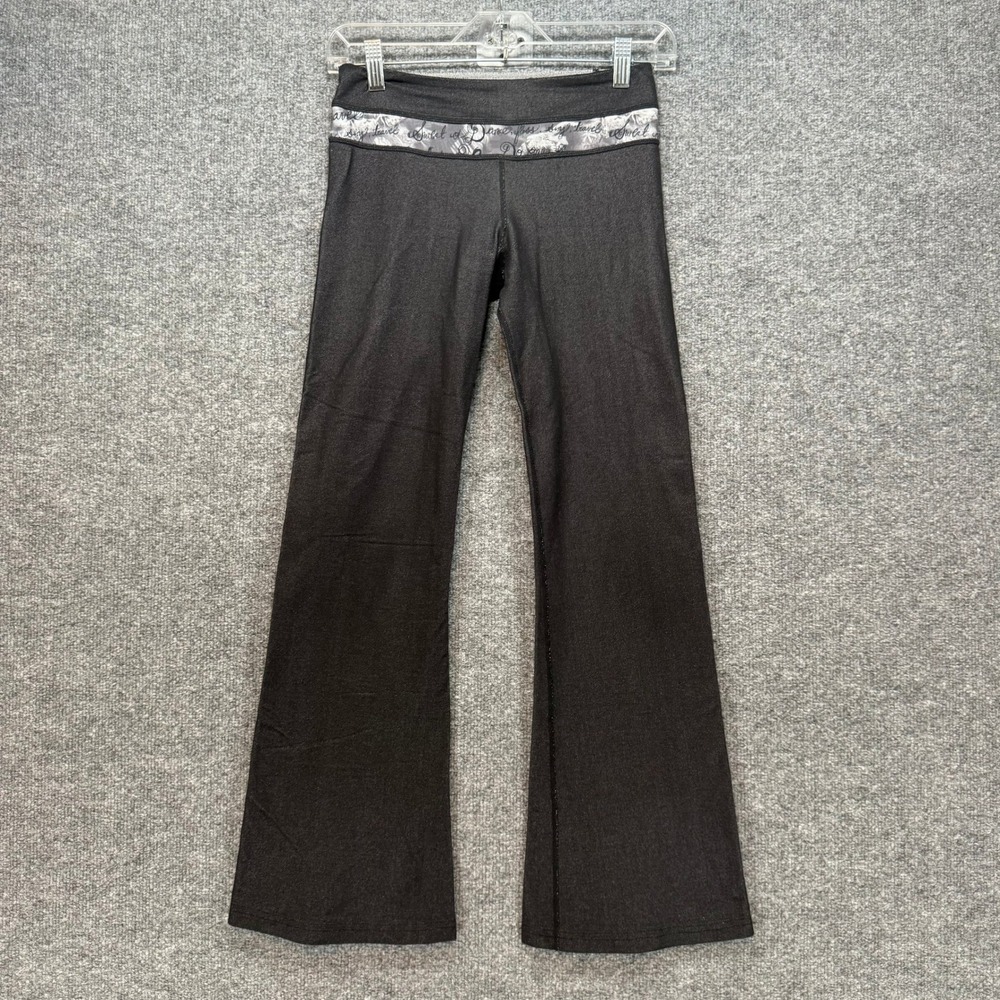 Lululemon Groove Pants Women 2 Black Script Waistband Flare Leg Yoga Stretch Y2K